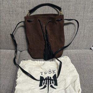 Tusk New York Brown and Black Suede Bucket Bag
